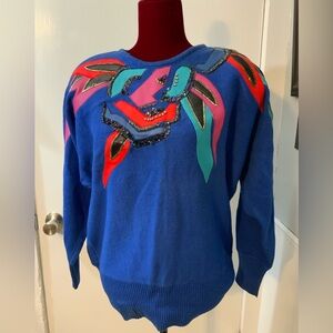 Vintage Victoria harbor faux leather and bead work..  sweater size M